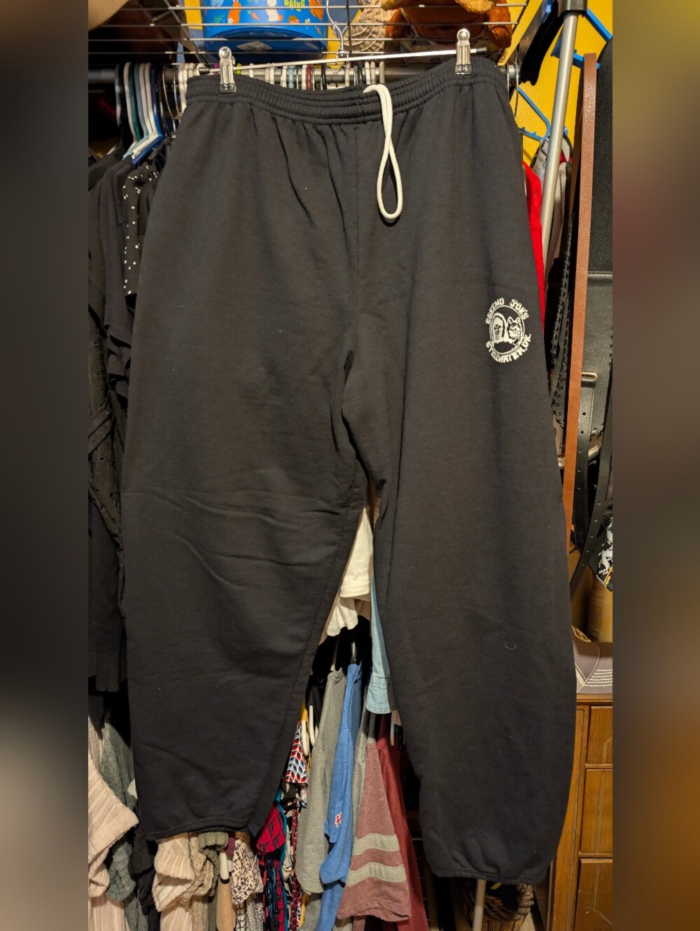 Hanes Black Sweatpants with White Logo Tag. Eskimo Joe's In Stillwater, Ok.